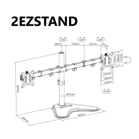 Dual Articulating Monitor Desk Mount Supports 17” - 32" Monitors 2EZSTAND