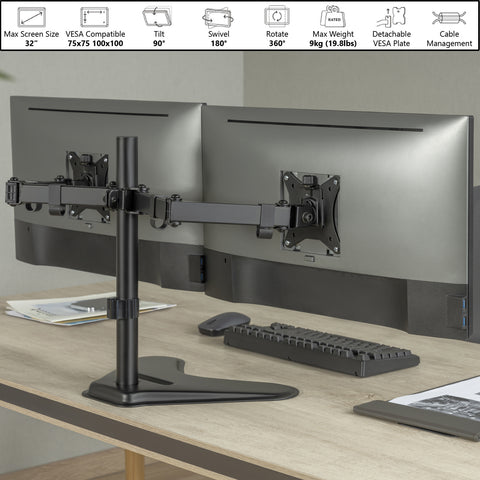 Dual Articulating Monitor Desk Mount Supports 17” - 32" Monitors 2EZSTAND