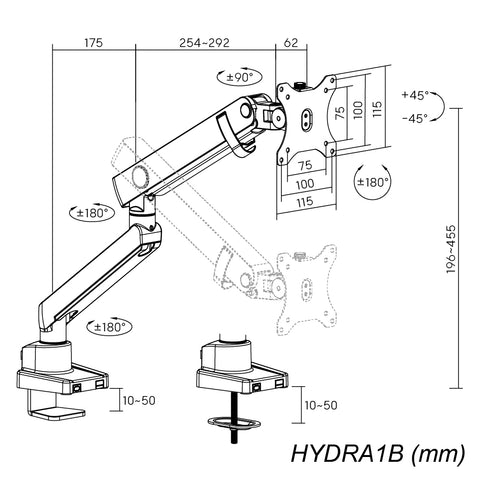 Single Monitor Mount With Articulating Arm - HYDRA1B