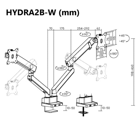 Dual Monitor Mount With Dual Articulating Arms - HYDRA2B-W (WHITE)