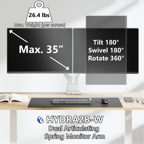 Dual Monitor Mount With Dual Articulating Arms - HYDRA2B-W (WHITE)