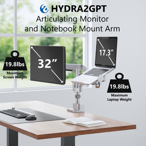 Articulating Monitor Arm and Notebook Mount Arm with Hydralift HYDRA2GPT