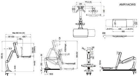 Sit-Stand Spring Arm Desk Mount Computer Workstation Combo System - AMR1ACWS