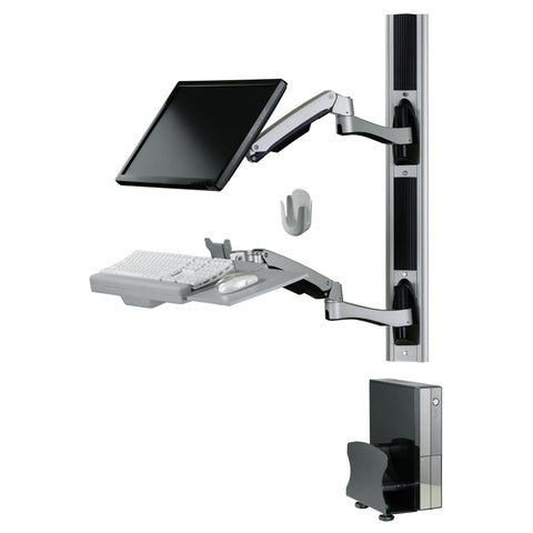 Sit-Stand Combo Workstation Wall Mount System with Extended Display Arm